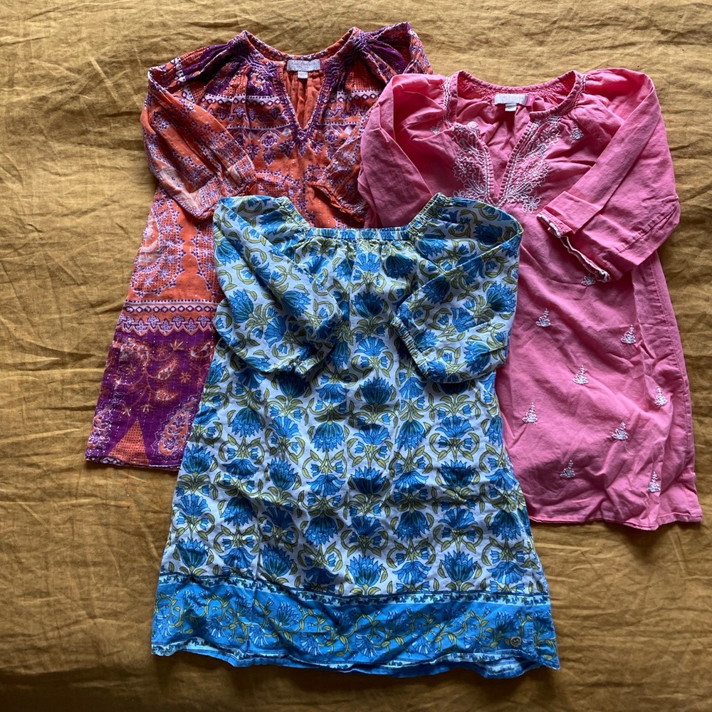 Colorful set of Pink Chicken Girls 5T summer dresses/beach coverups.